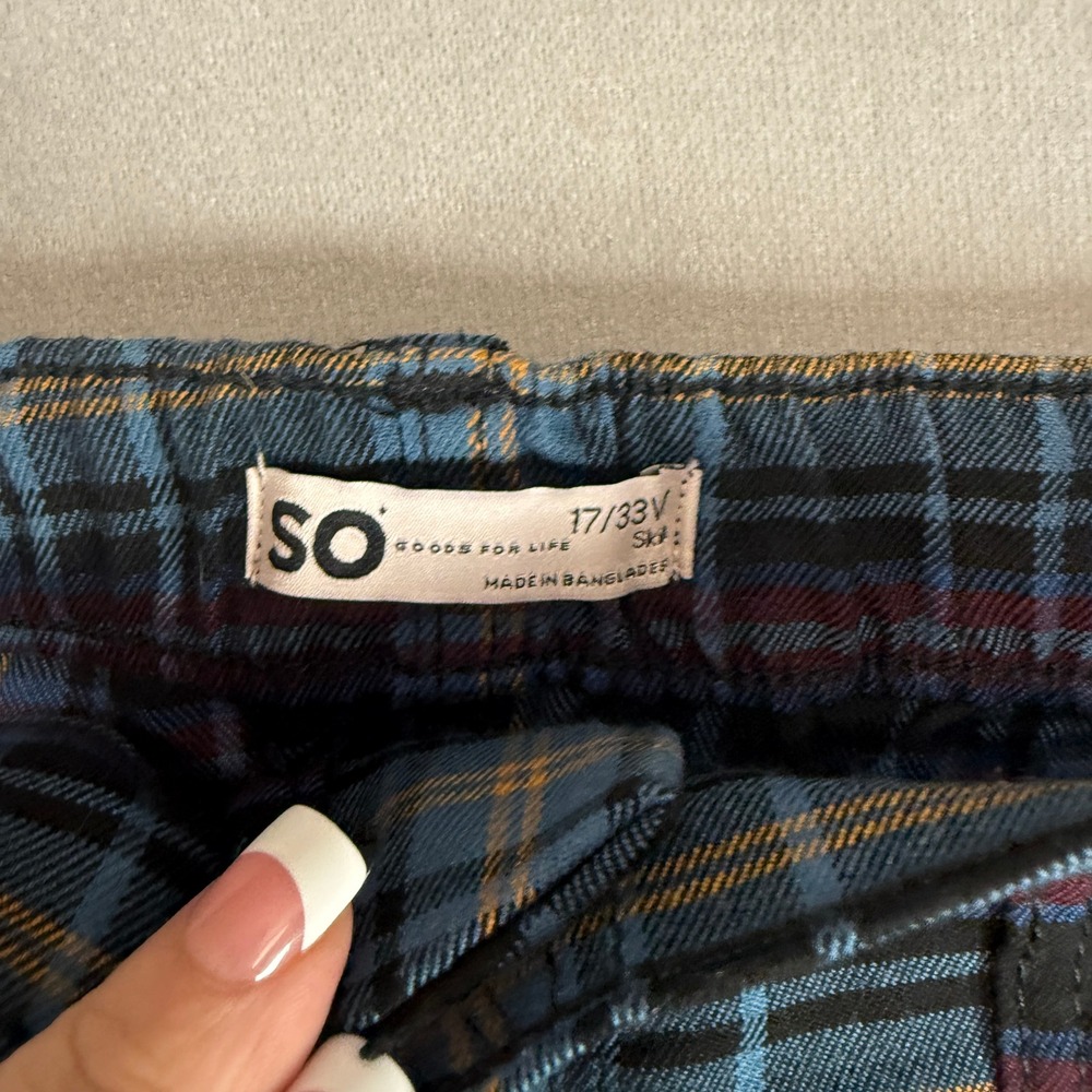 Y2K‎ Plaid Cargo Skirt Juniors 17 Blue Tartan Mini Utility Pockets Grunge Punk - Picture 8 of 11